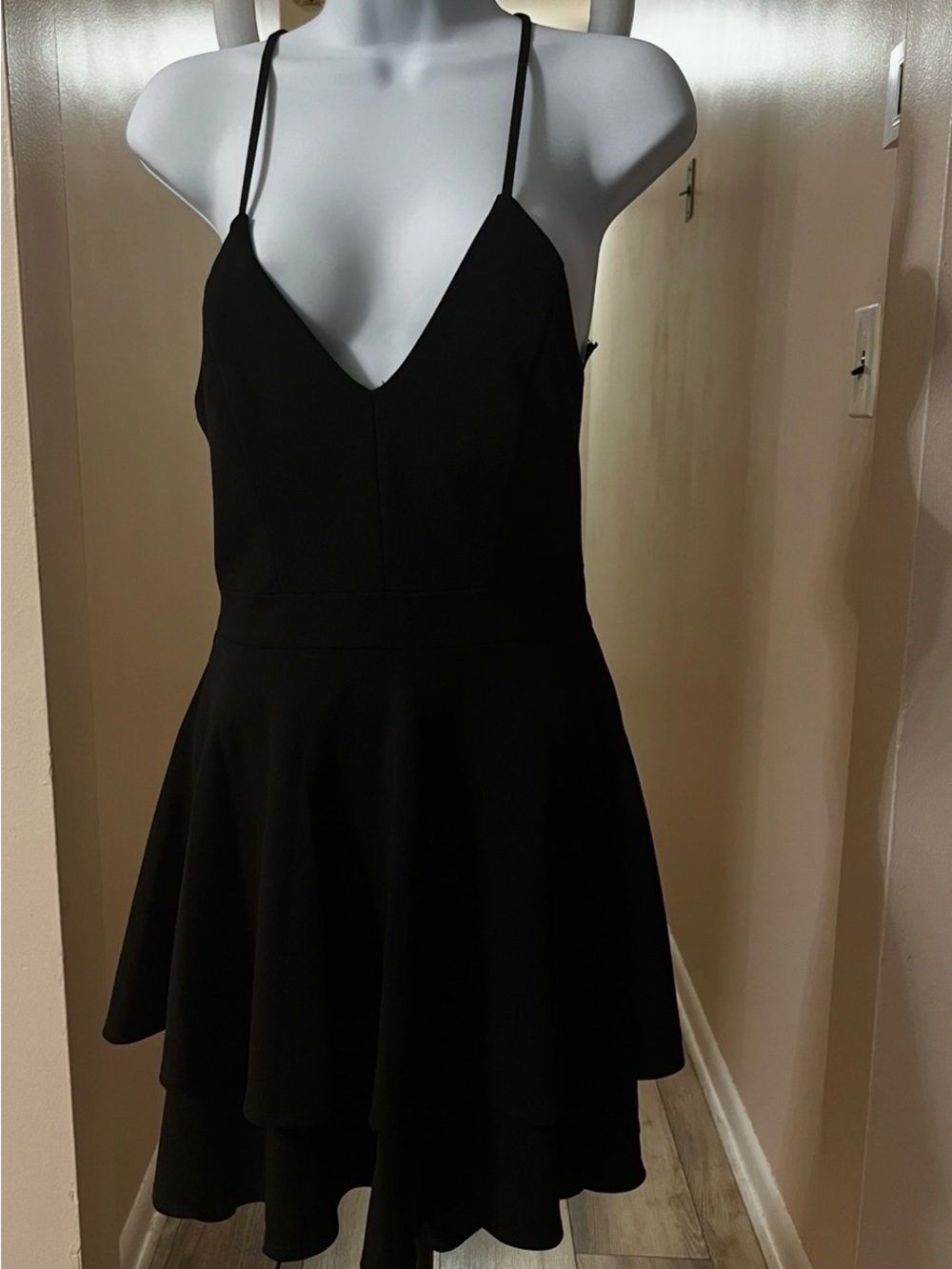 B Darlin Black Spaghetti Strap Flared Mini Dress